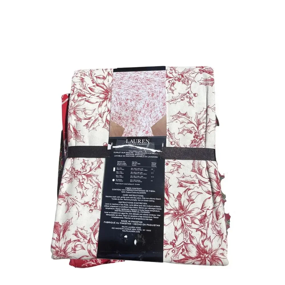 Lauren Ralph Lauren Christmas Tablecloth NEW Poinsettia Cotton 60x104 Preppy - Picture 4 of 6